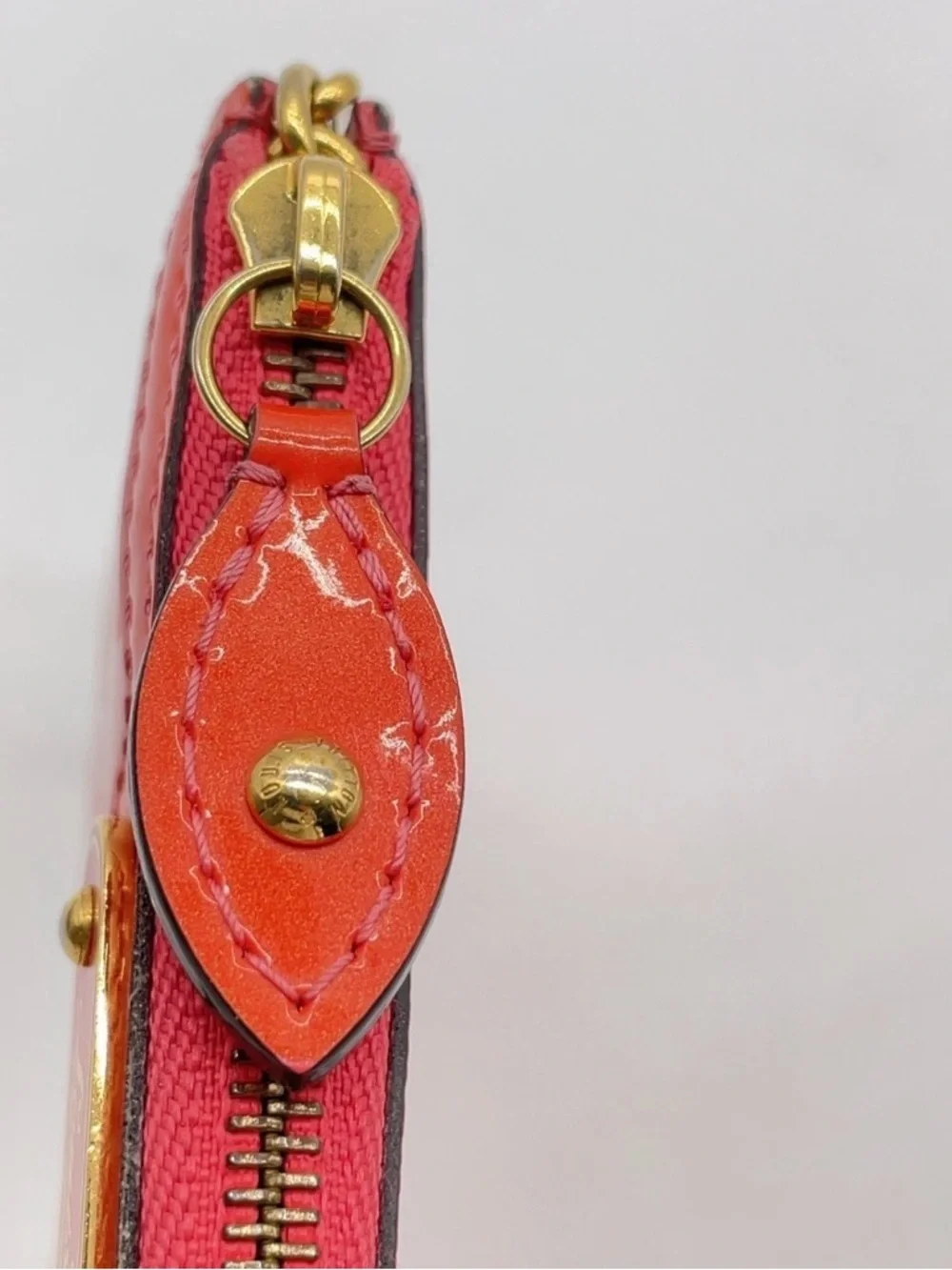 Auth Louis Vuitton Monogram Vernis Pochette Clé Orange Sunset